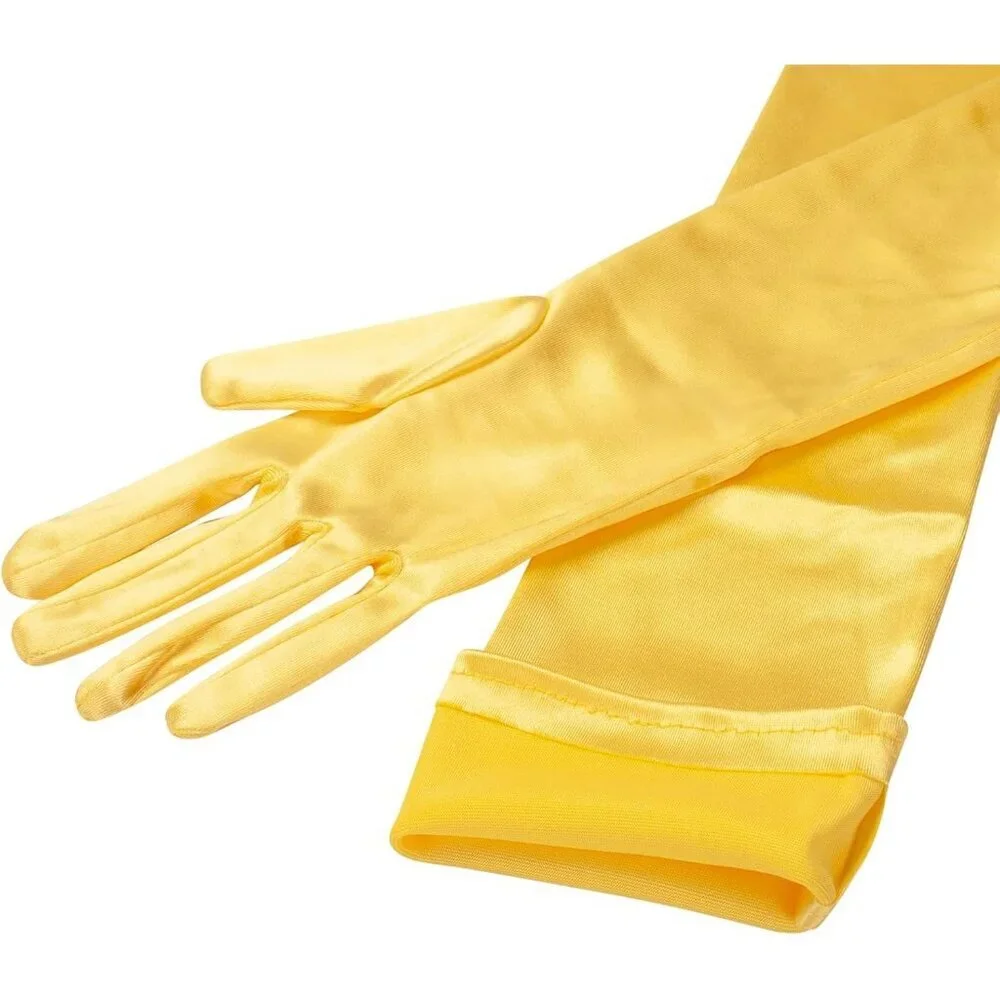 Women's Yellow Long Satin Opera Fabric Gloves Party Tea Stretchy Elbow Length